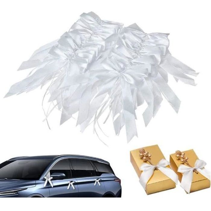 100 Nœuds Ruban Satin Mariage Ivoire - Décoration Voiture & Cérémonie | Noeuds Prêts à Attacher | Réutilisables