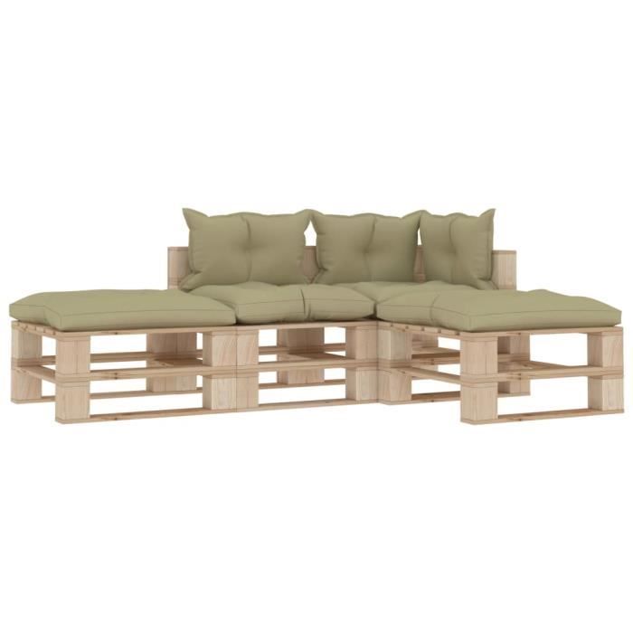 salon de jardin palette 4 pcs ensemble meubles de jardin et terrasse avec coussins creme bois cdiscount jardin