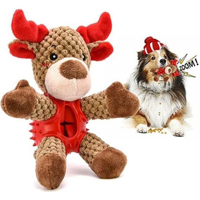 Jouet interactif - Peluche indestructible - Pour chiens petits et moyens - Parfum de bœuf - Nettoyage des dents