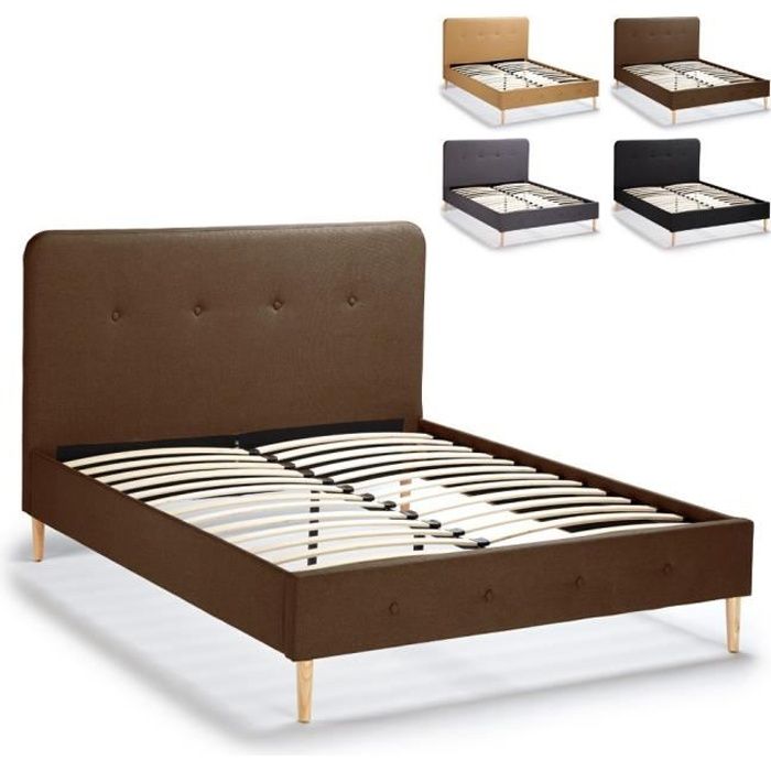 lit a la francaise 1 place et demi style nordique en bois avec sommier et lattes 120x190 friborg couleur marron cdiscount maison