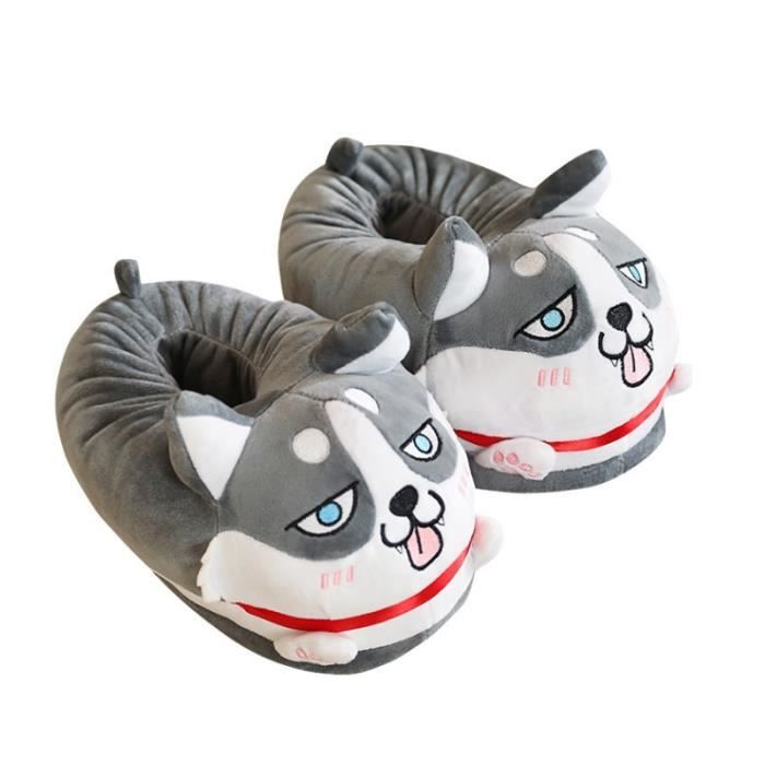 Chaussons D'intérieur Motifs Husky - Semelle Caoutchouc Antidérapante, Taille M (36-40) Et L (41-45)