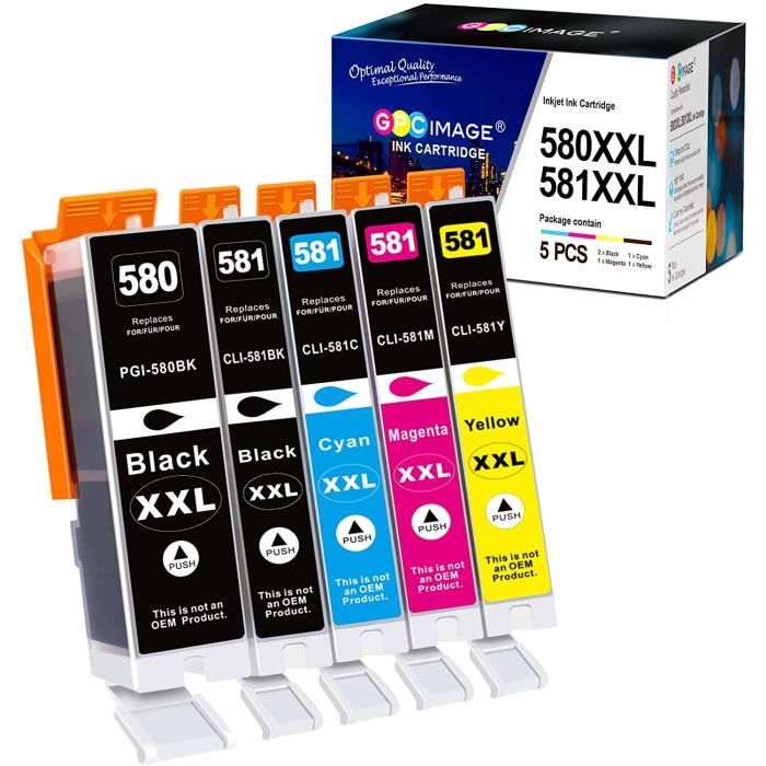 Cartouches d'encre GPC IMAGE 580/581XXL pour Canon Pixma TS8150 TS8151  TS8152 TS8250 - Pack de 5
