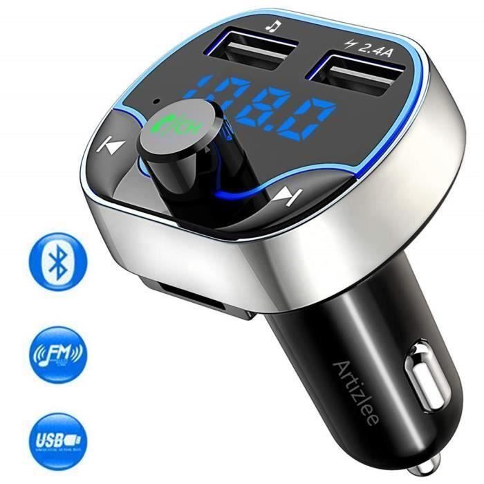 Transmetteur FM Bluetooth Pour Voiture - Avec 2 Ports USB (2.4A & 1A), Lecteur MP3 (USB/SD) Et Kit Mains Libres - Détection Tension Batterie