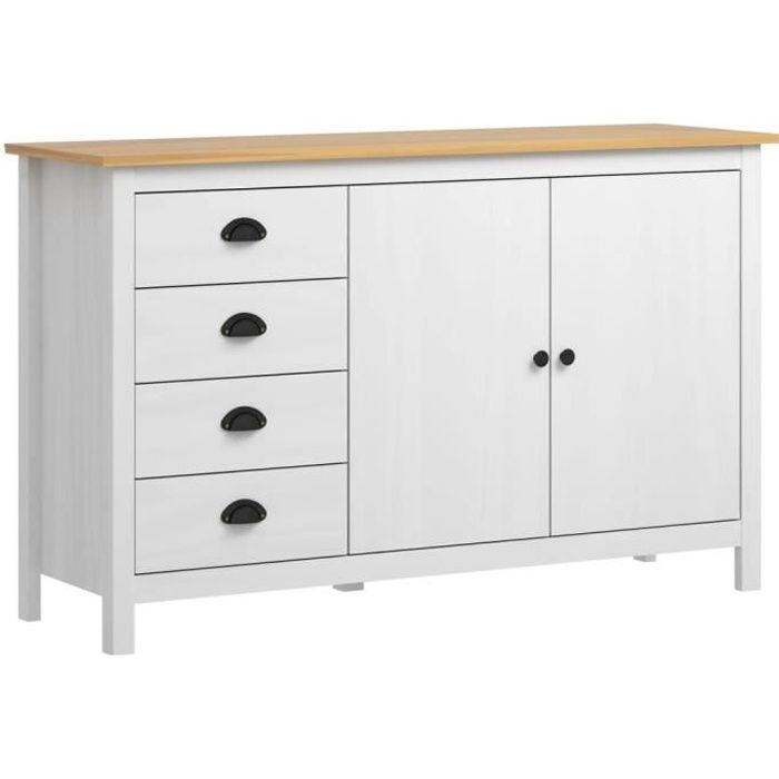 Buffet bas - Hill Range - Blanc - Bois massif - 4 tiroirs et 2 portes