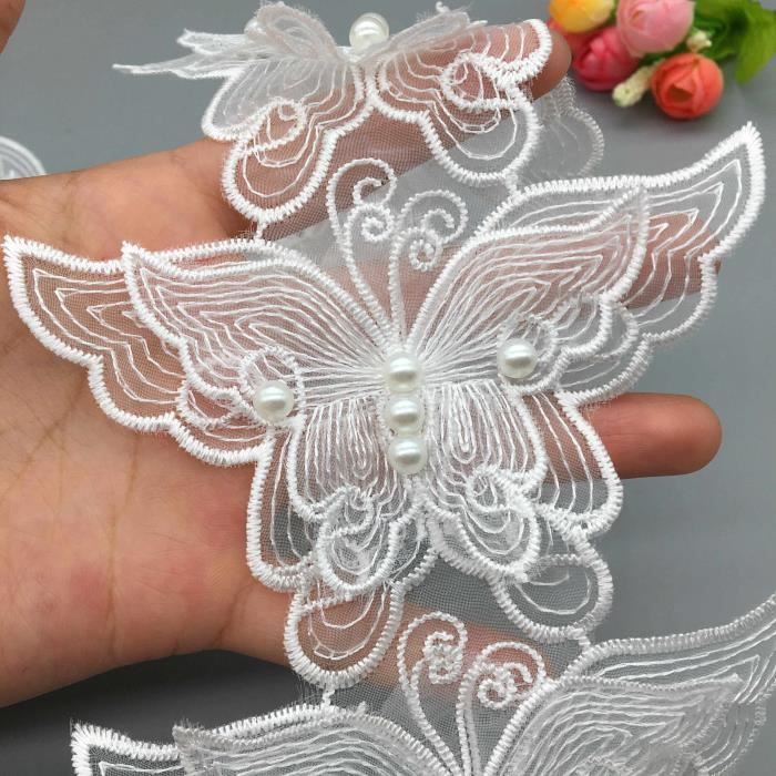 1 Paire De Manches Bouffantes Amovibles En Tulle Dentelle Avec Perles - Pour Robe De Mariée, Soirée, Lolita - Longueur ~59 Cm