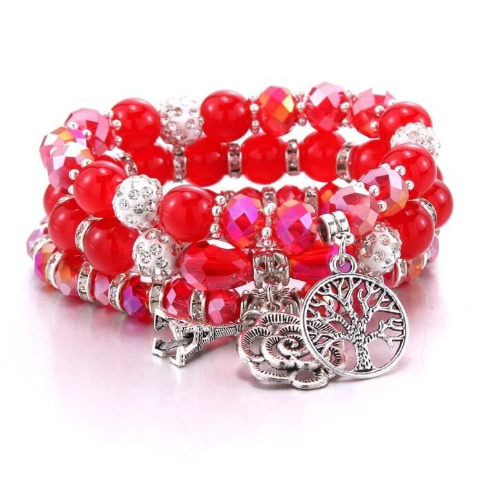Bracelet Perles Pierre Naturelle 4 Mm Extensible – Cœur Plaqué Or 18K, Bijou Énergie & Amour Pour Femme