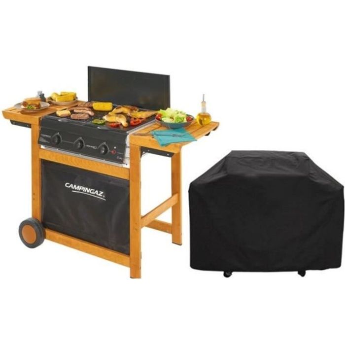 Barbecue à gaz grill et plancha CAMPINGAZ Adelaide 3 Woody piezo 14 KW + HOUSSE OFFERTE