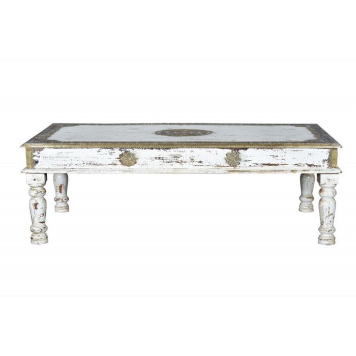 Table basse - Giner y Colomer - Bois de manguier - Finition blanchie - Détails en bronze Table basse - Giner y Colomer - Bois de manguier - Finition blanchie - Détails en bronze