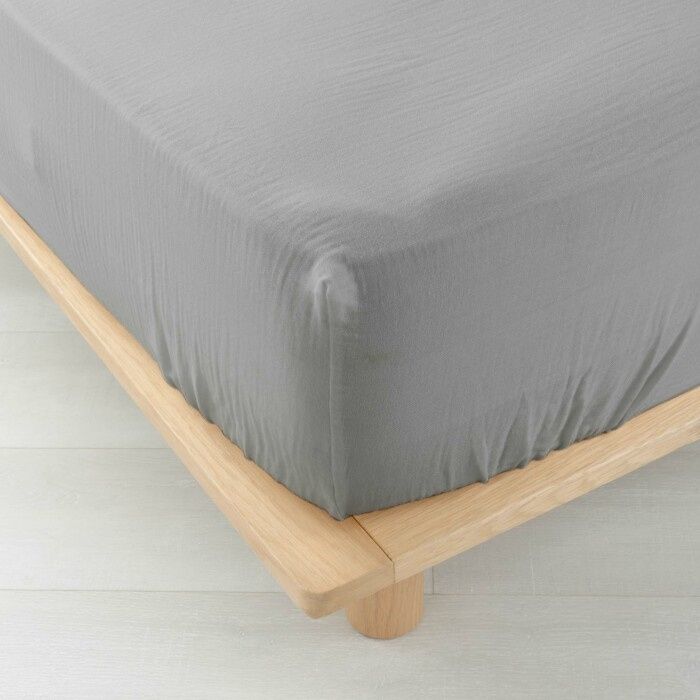 Drap-housse 2 personnes 140 x 190 cm – Gaze de Coton Uni 57 fils – Angelia Gris