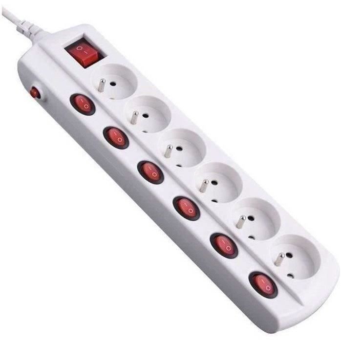 Bloc 6 prises 2P+T 16A avec interrupteurs individuels