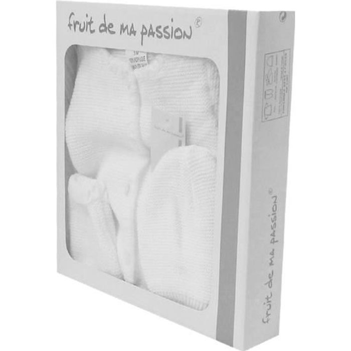 Coffret Naissance Brassière Bébé - 0 à 3 Mois - Laine Douce - Coloris Rose, Bleu, Blanc