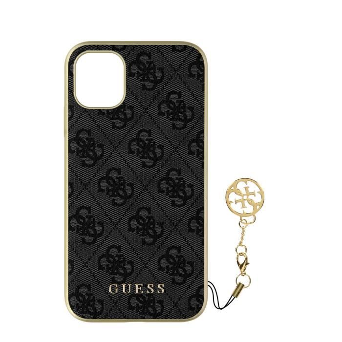 Coque iPhone 11 Bi matière Finition Aspect Cuir 4G Charms Guess