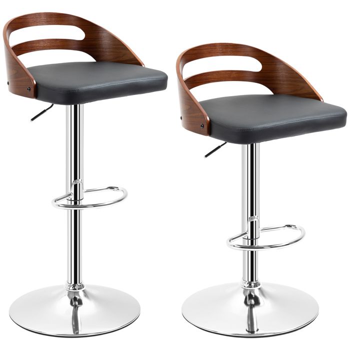 HOMCOM - Tabouret de bar - revêtement synthétique PU - 46.5x44.5x100cm - Noir
