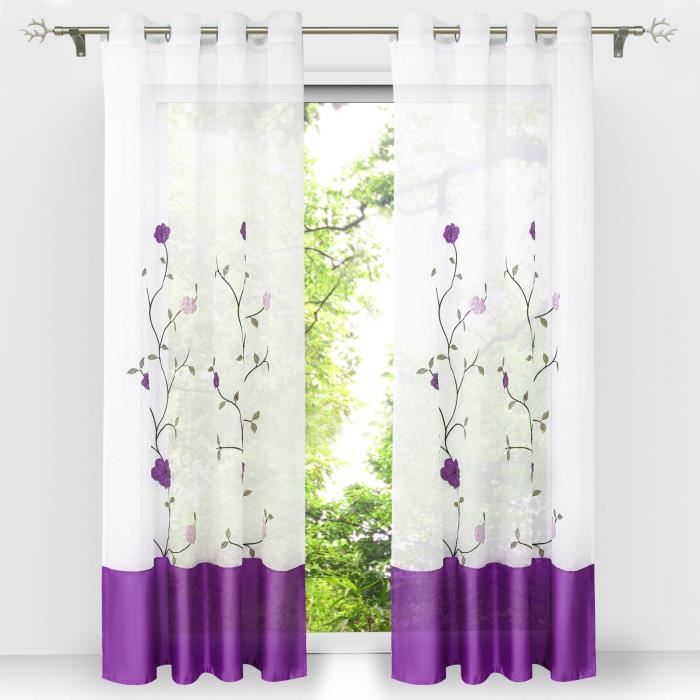 2 Pièce Rideaux Voilage, Violet 140Cmx175Cm Polyester À Œillet Voilages Intérieurs Voilage