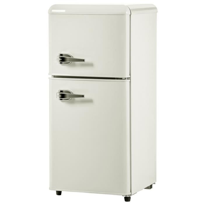 Mini réfrigérateur rétro - LANGTU - 60 L - Combinaison congélateur - 2 portes - Classe F - Blanc