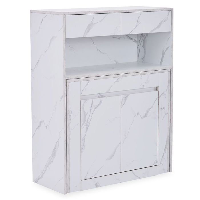 MENZZO Console extensible avec rangement Fontano Effet marbre blanc
