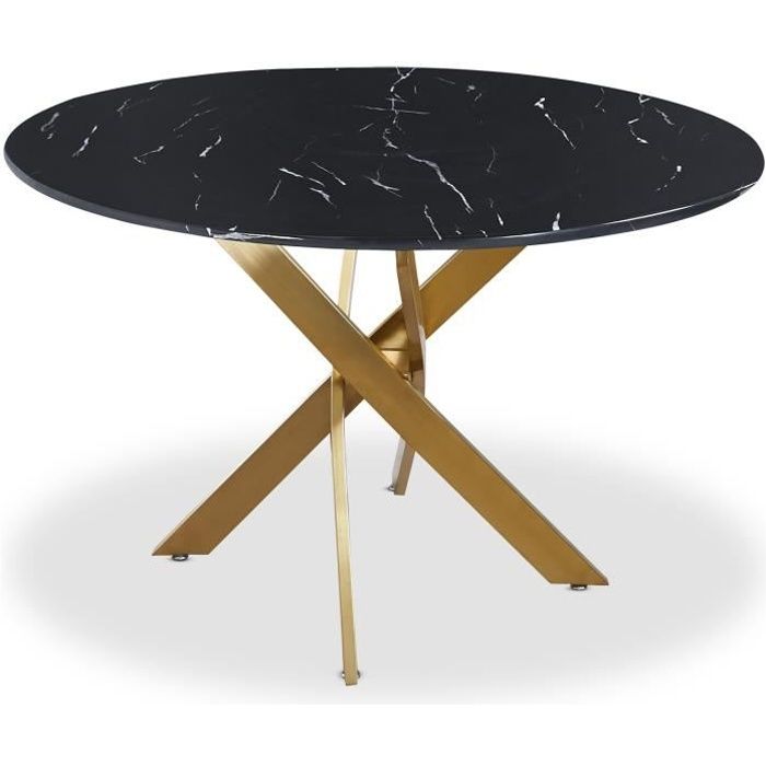 table ronde contemporaine menzzo - corix - marbre noir - pieds or - 120x120cm