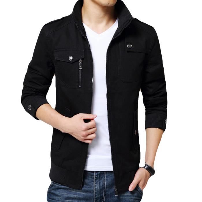 Veste Homme slim noir en col standup Blouson Homme hipster 100% coton  VêTement Masculin Noir - Cdiscount Prêt-à-Porter