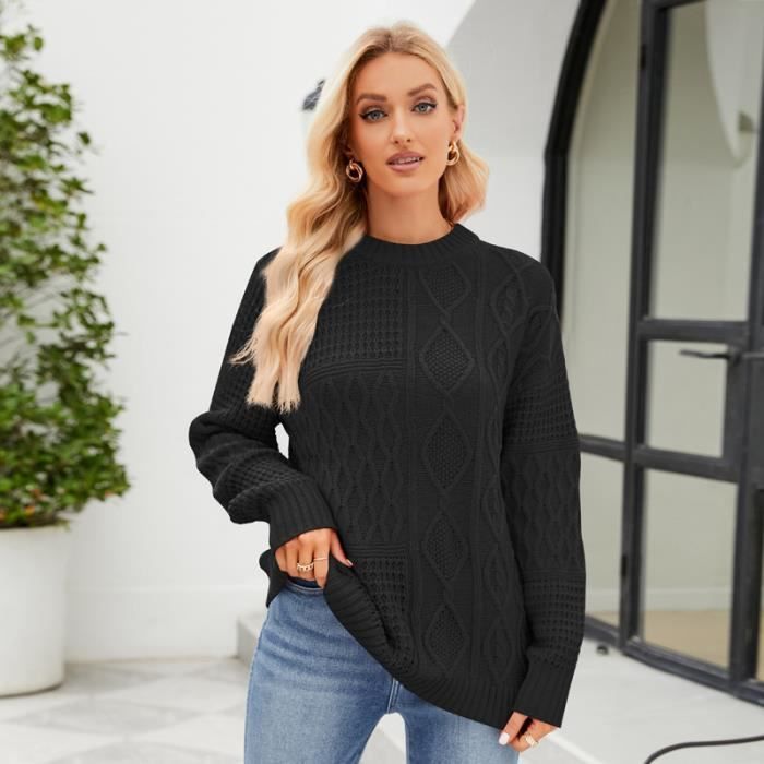 Pull manches longues noir femme