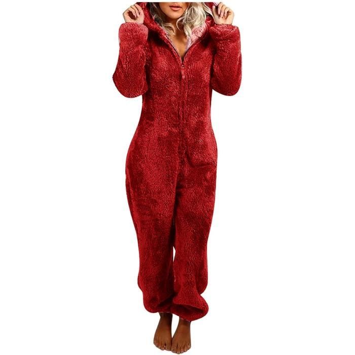Combinaison Pyjama Femme a Capuche en Peluche Oreilles de Chat PYJAMA Hiver Chaud Grege Grege Cdiscount Pret a Porter