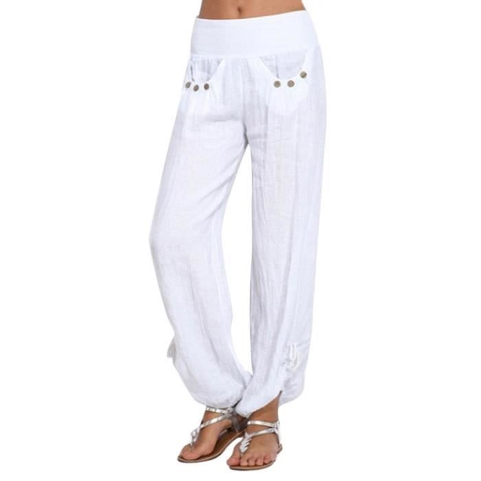 Tomwell Femme Pantalon Casual Coton Lin Dames Bloomers Confortable
