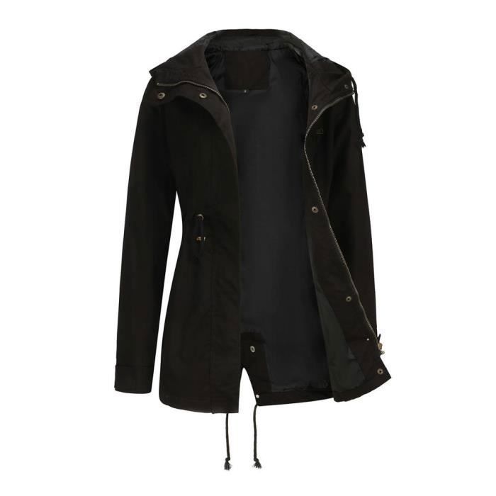 Trench-Coat Femme À Capuche Mi-Long En Coton Coupe-Vent INSFITY