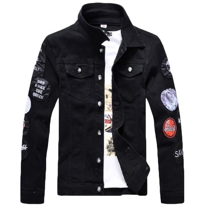 Veste homme de marque luxe en Cow boy Insigne Patch design Tendance Lettre Coupe slim La mode poche Les loisirs manteau homme Noir Cdiscount Pret a Porter