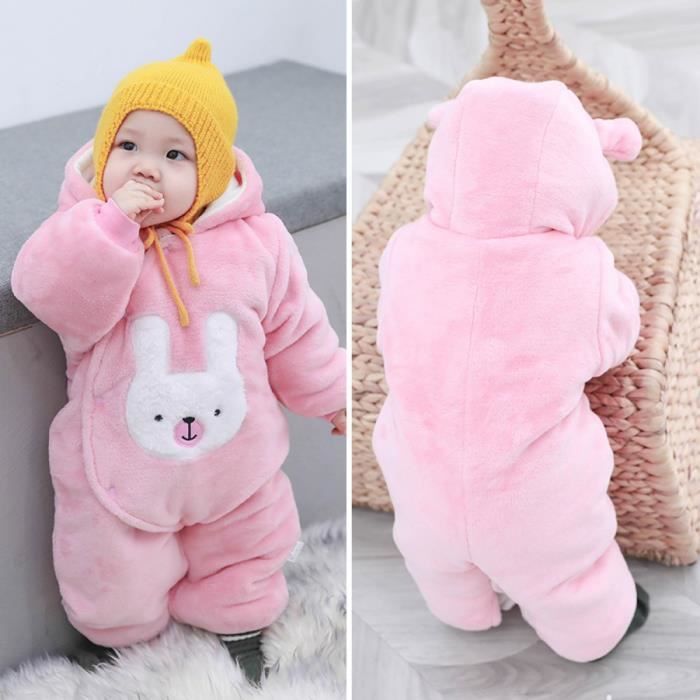 BeBe Fille Garcon Hiver Combinaison Pyjama a Capuche Mignon Velours Rompers Chaud Epais Rose Rose Rose Cdiscount Pret a Porter