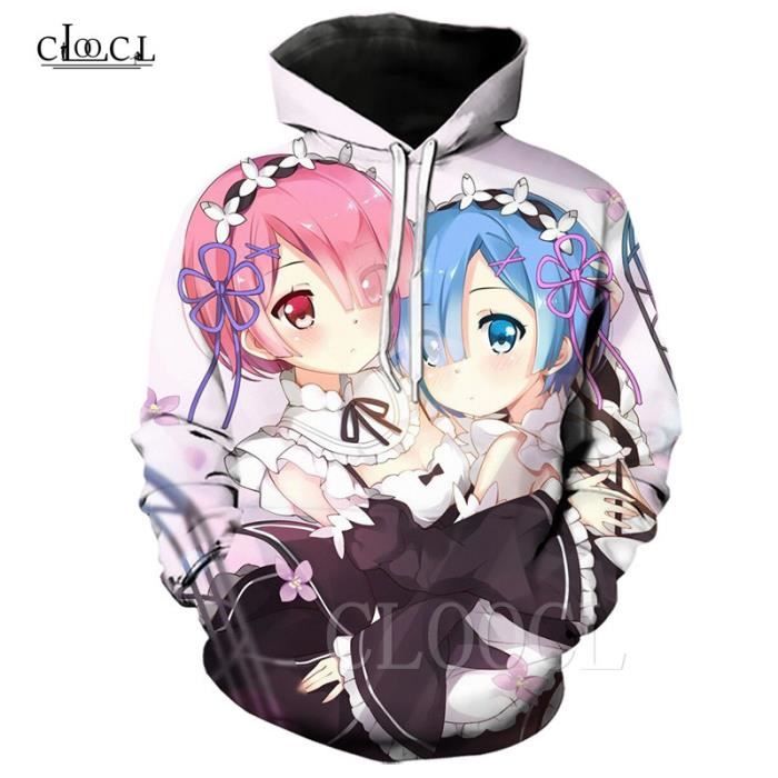 Dessin animé de sweat-shirt,Re: Zero Rem Ram-sweat à capuche Loli pour ...