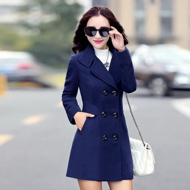 Manteau Manteau hauts laine femme nouvelle mode automne et hiver 2019 croise elegant moulante cocooning Type Marine Bleu Blanc Cdiscount Pret a Porter