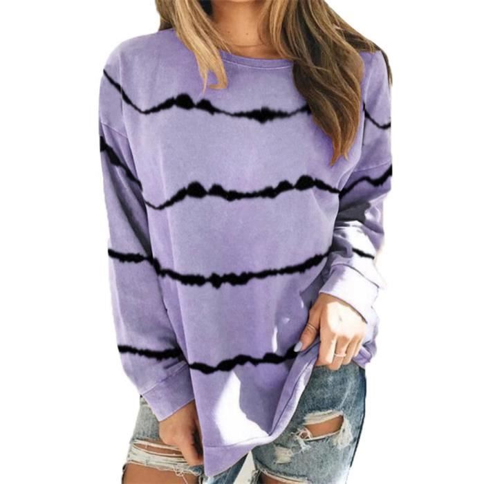 T-Shirt Femme Manches Longues Tie Dye - Col Rond, Vintage Chic - Sweat-shirt Léger, Décontracté - 2