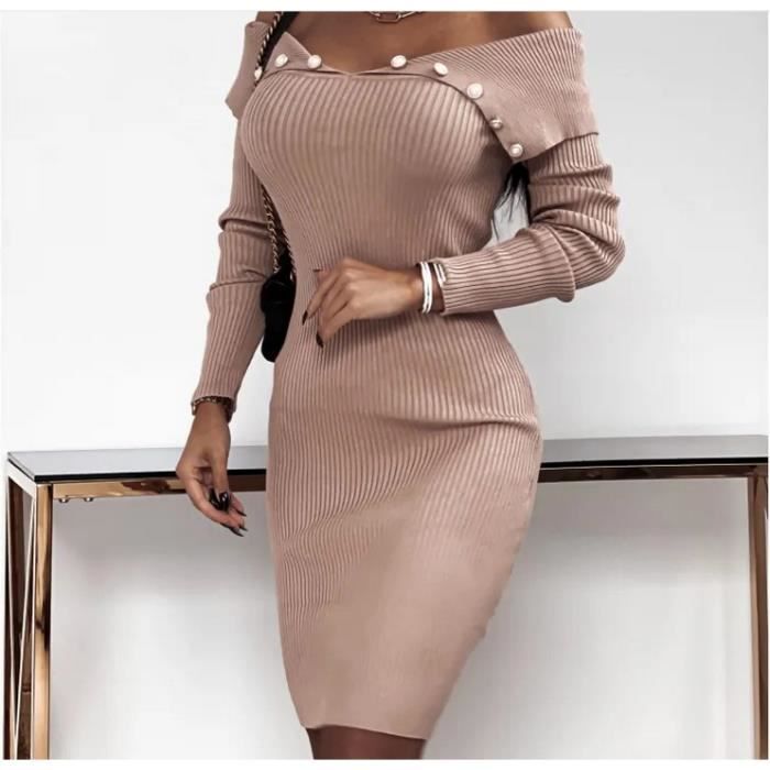 Sexy Robe Pull collant unie femme grande taille automne en maille