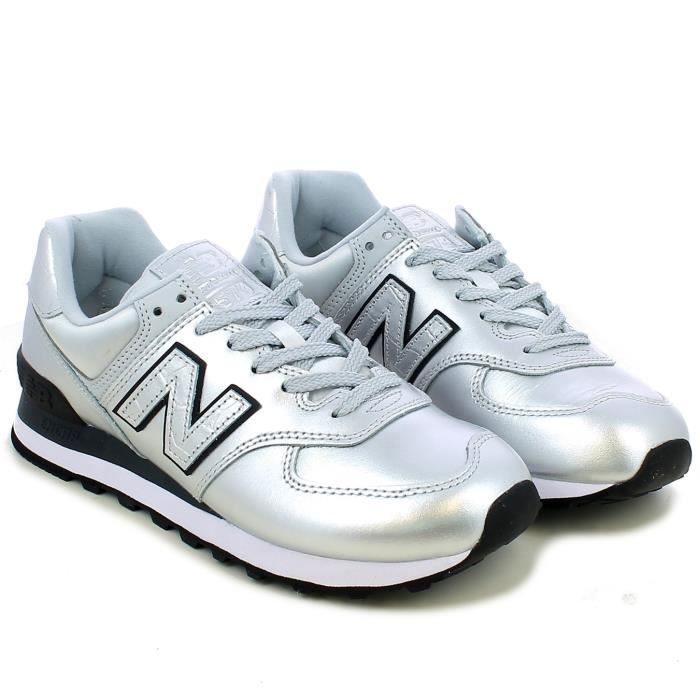 Sneaker 574 Leather Silver NEW BALANCE Gris Adulte Plat