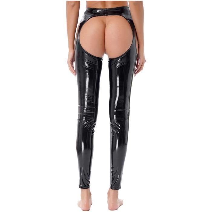 Freebily Femme Legging Cuir Verni Wetlook Sexy Pantalon Ouvert