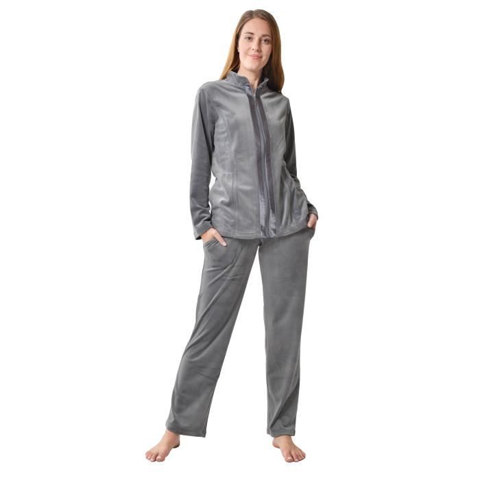 raikou ensemble de vêtements de sport velours yoga gilet zippé jogging survêtement homewear femme 2 pièces gris t36-50