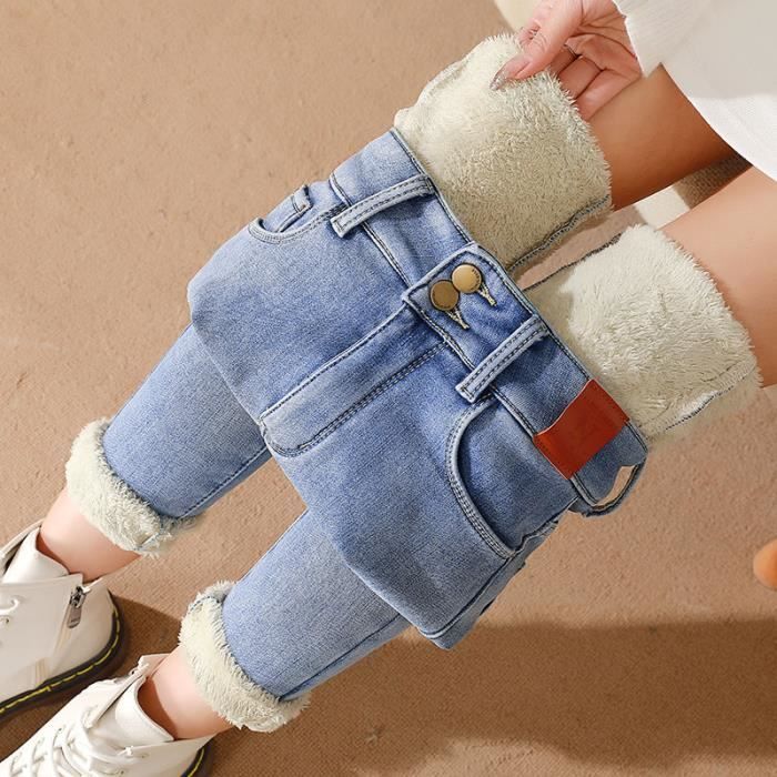 Jean Chaud Taille Moyenne Pour Femme Pantalon En Denim Longueur Hiver Light Cheville Beige Bleu Light beige Cdiscount Pret a Porter