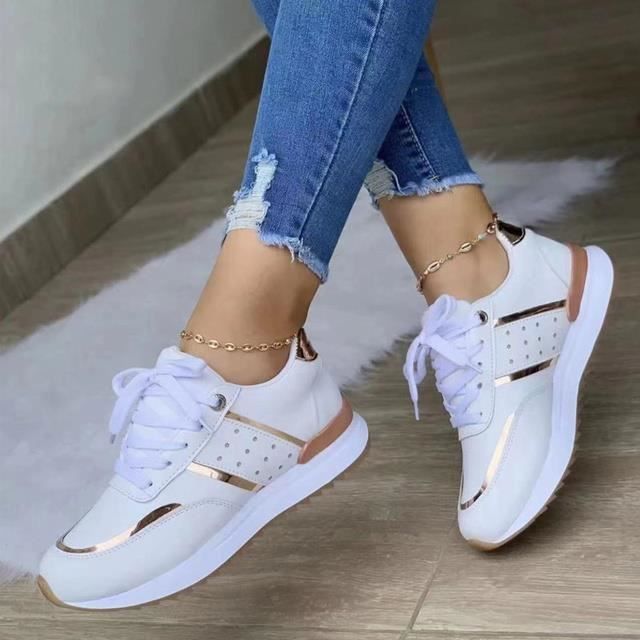 Baskets Femme Plateforme Chaussures Cuir Patchwork REMYCOO Blanc