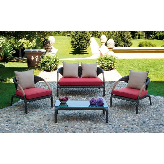 Salon Jardin De Canape 2 Fauteuils 1 Table Coloris Rouge Noir