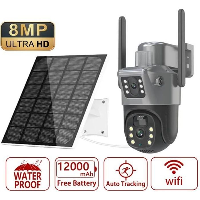 Camera surveillance wifi réseau de surveillance CCTV extérieure double objectif caméra PTZ solaire suivi du corps PIR sécurité 8MP