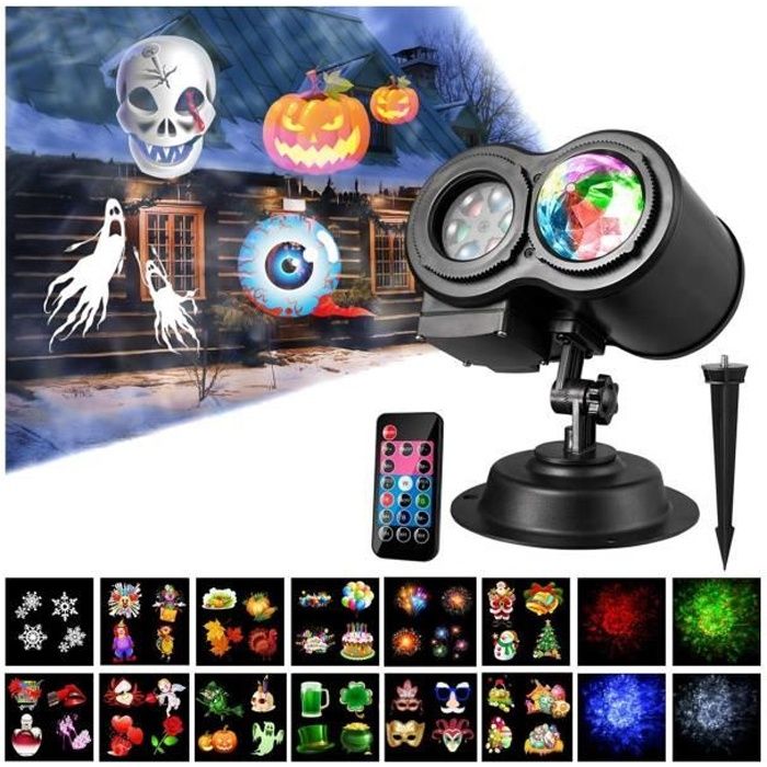 Projecteur Halloween Avec 12 Diapositives (96 Motifs) Et Télécommande - Minuterie, IP44, Angle 120° - Pour Fêtes, Noël, Extérieur
