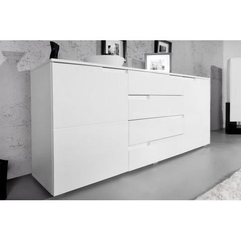 Bahut Blanc Laqué 140 Cm Buffet Design Blanc Laque 2 Portes 4 Tiroirs Spice 165 Cm Achat