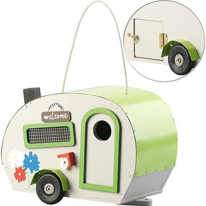 Meilleurs prix pour Royal Gardineer : Nichoir à oiseaux en bois design caravane en métal