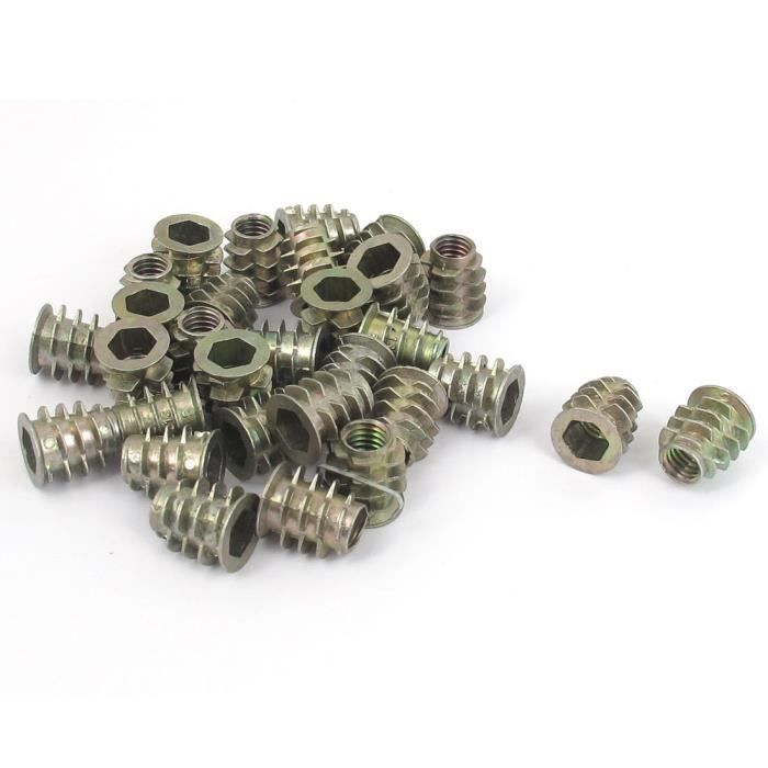 10 Pcs M10x15mm Zinc Plaqué Hex Prise Vis en Fil Insérer Ecrou pour Bois