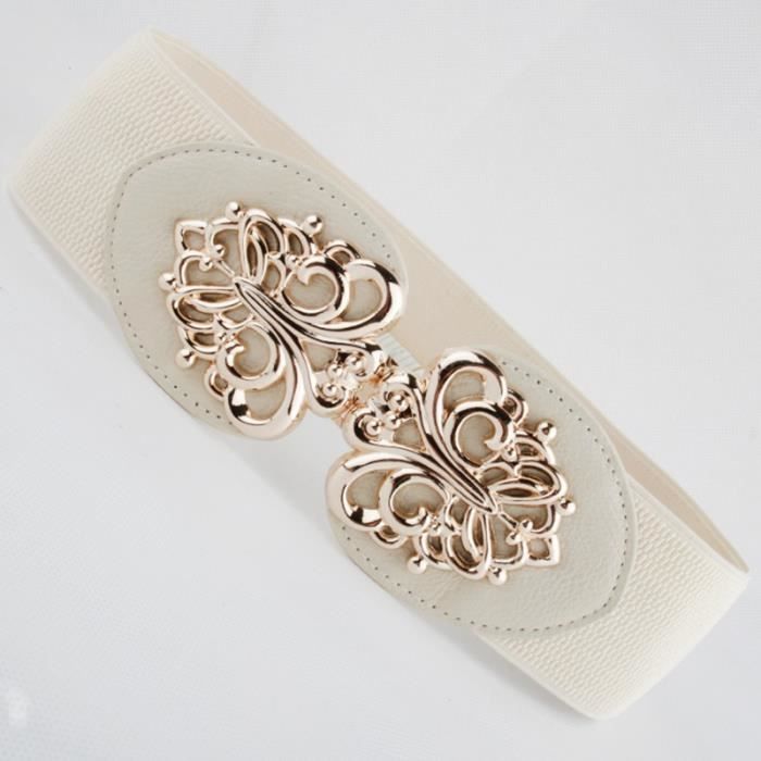 Fashion cummerbund Leather cutout gold buckle elastic waist belt strape