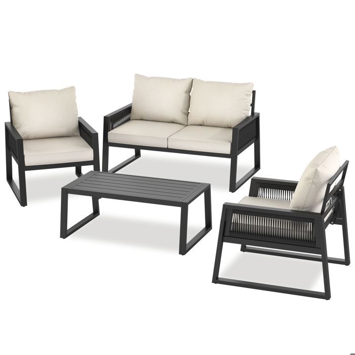 Salon de jardin - TECTAKE - Ensemble dextérieur CAPTIVE 1 canapé 1 table 2 fauteuils résistants intempéries - Gris anthracite Salon de jardin - TECTAKE - Ensemble dextérieur CAPTIVE 1 canapé 1 table 2 fauteuils résistants intempéries - Gris anthracite