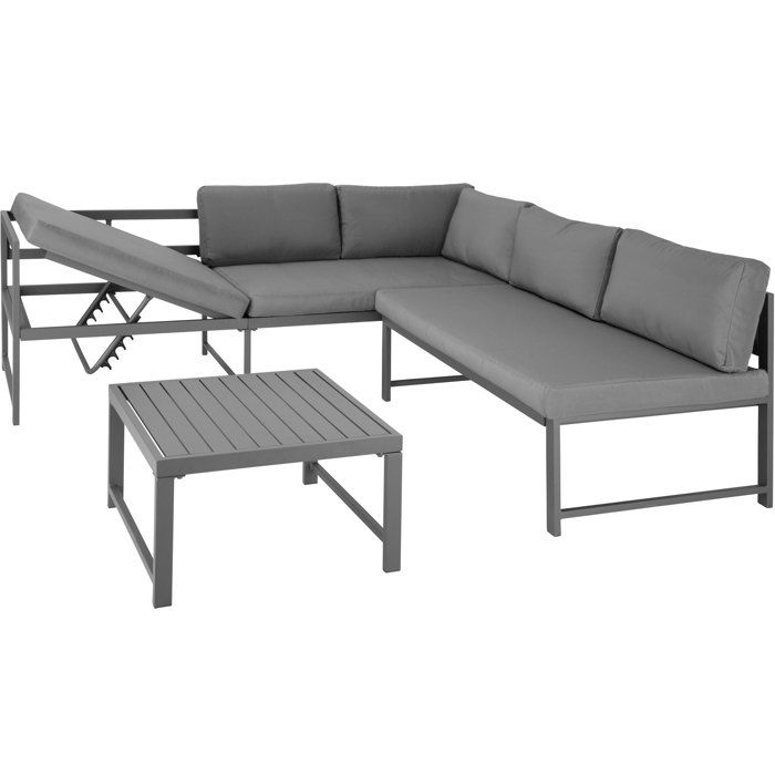 tectake canape de jardin faro modulable chaise longue avec dossier inclinable 6 positions et table basse gris cdiscount jardin