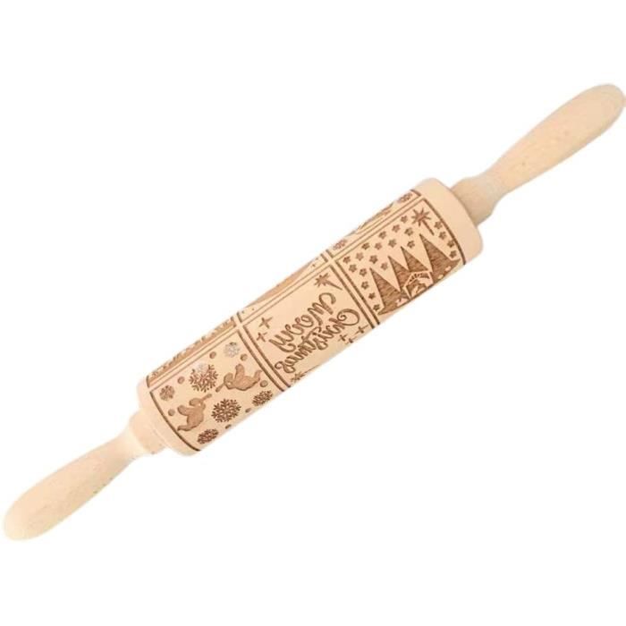 Rouleau Pâtisserie Bois Motif Noël 35 Cm - Pour Biscuits Et Décorations
