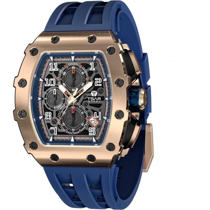 RORIOS Montre Bracelet Tonneau Homme - Analogique Quartz Sport Lumineuse Avec Calendrier