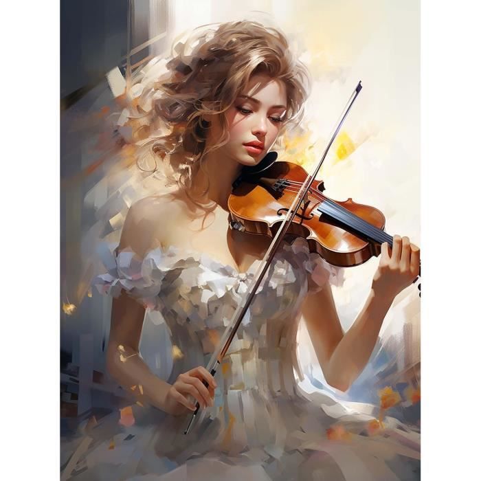 Kit Peinture Diamant 5D DIY Violon Fille Piano 45x60cm Diamond Painting Forage Complet Peinture Par Numéros Broderie Diamant Strass Point De Croix Art Décoration Murale Pour Maison (18x24in