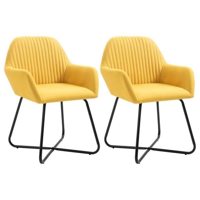 Chaises de salle à manger - VIDAXL - Jaune Tissu - Lot de 2 - Avec accoudoirs - Contemporain - Design